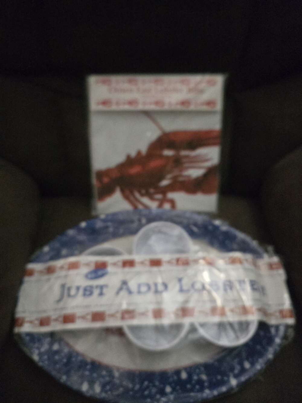 Just Add Lobster Blue Speckled Serving Platter/ 4 Platters, 4 Ramekins, Bibs